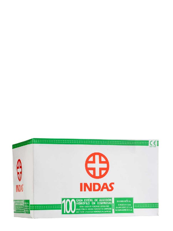 Gasas esterilizadas algodón hidrófilo 100 unidades indas